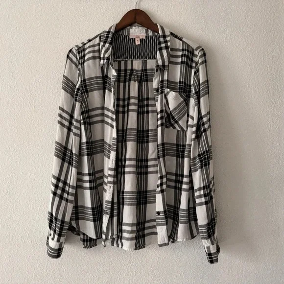Como Vintage Plaid Flannel Button Down Shirt Black White Grungecore XL Cozy - Picture 14 of 14